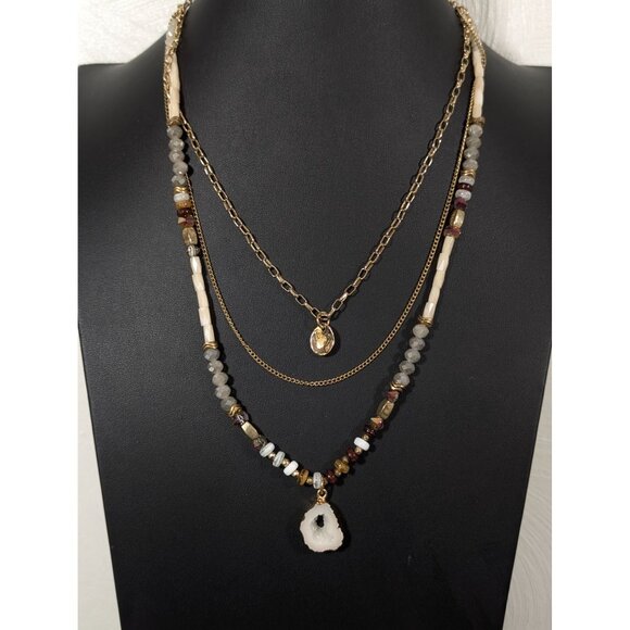 Boho Faux Drusy Layered Gold Tone Necklace 21 in Beaded - Picture 1 of 7